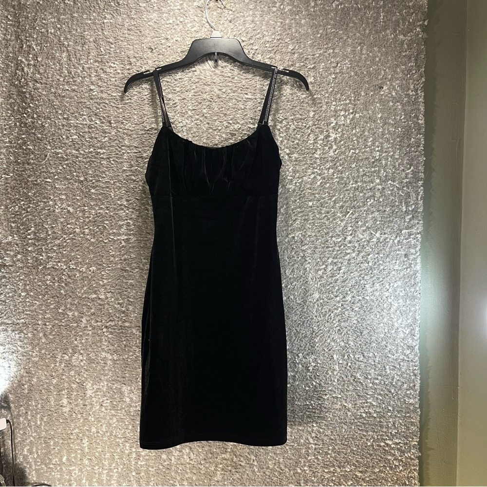 Y2K Strappy Mini Velvet Dress Black Whimsigoth Goth Medium By No Comment Ny LA